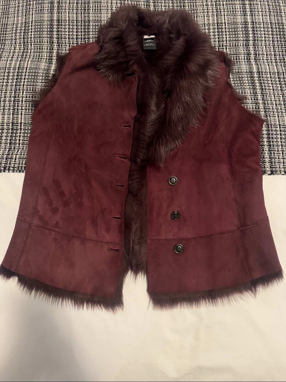 UGG Wine Suede 100% Shearling Lub Fur Vest